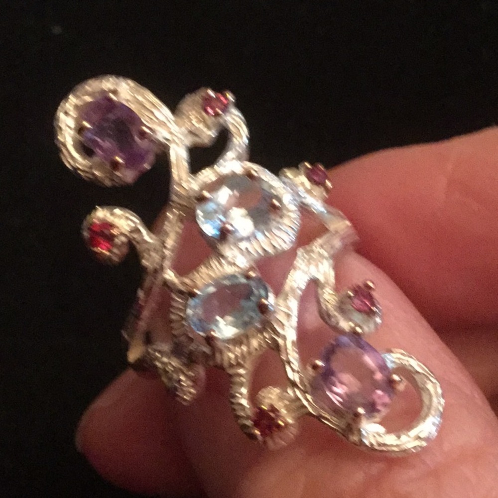 Dramatic Genuine Amethyst & Gemstone Ring - image 6